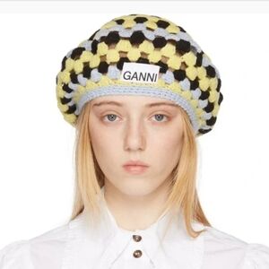 Ganni Black, Yellow, and Blue Crochet Hat